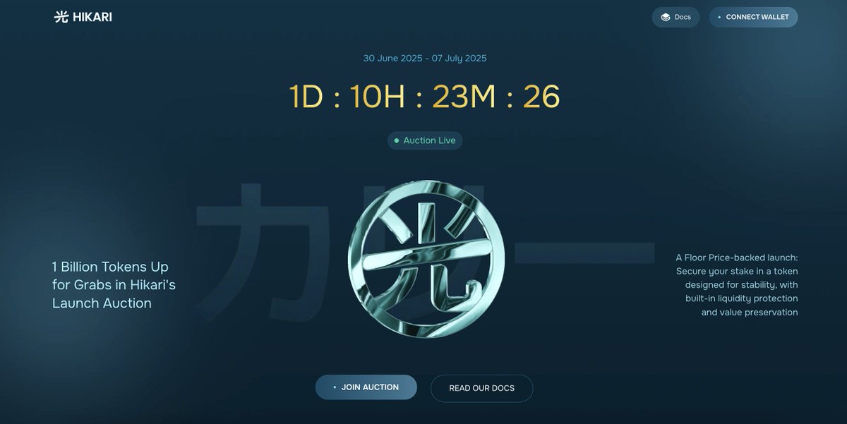 The auction closes in 1 day! 🗓️

Last chance to secure a part of 1 billion $KARI at auction launch price with floor price protection built in.

Don't miss this moment 💎

app.hikari.finance
