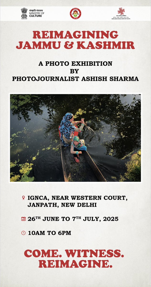 ashishsphotos's tweet image. Reimagining Jammu &amp;amp; Kashmir photo exhibition till 7th July 2025
🕙 10 AM – 6 PM | 📍 IGNCA, Janpath, New Delhi