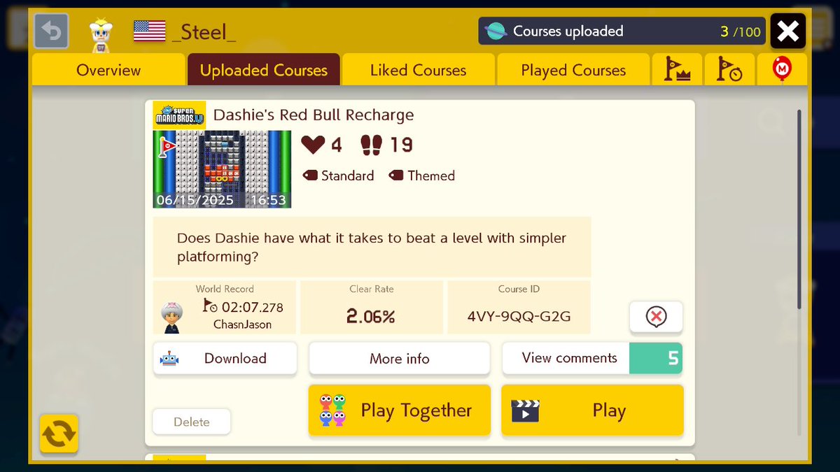 Steel_H_'s tweet photo. SMM1 RELEASED 10 YEARS AGO THIS YEAR! 🎉 🎉 🤯  

@DashieXP, consider this a SMM1 anniversary level; it was heavily inspired by SMM1 levels from your old videos. I hope you enjoy ma boi.
#DashieMaker2 https://t.co/CgU5ezDcP1
