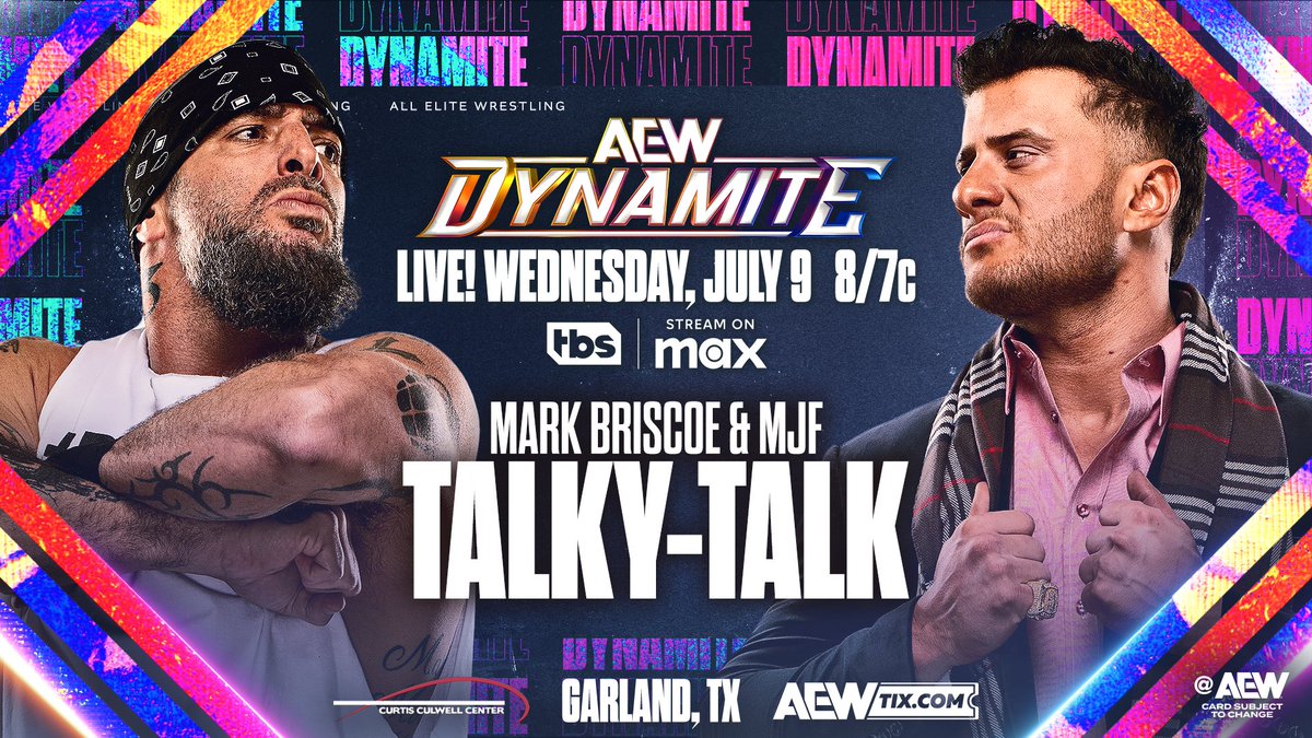 All Elite Wrestling (@aew) on Twitter photo This Wednesday, 7/9!
It's finally #AEWAllInTexas week! Don't miss an explosive FINAL #AEWDynamite before the big event!
Tune in LIVE at 8/7c on <a href="/TBSNetwork/">TBS Network</a> + @SportsOnMAX, THIS WEDNESDAY! This Wednesday, 7/9!
It's finally #AEWAllInTexas week! Don't miss an explosive FINAL #AEWDynamite before the big event!
Tune in LIVE at 8/7c on <a href="/TBSNetwork/">TBS Network</a> + @SportsOnMAX, THIS WEDNESDAY!