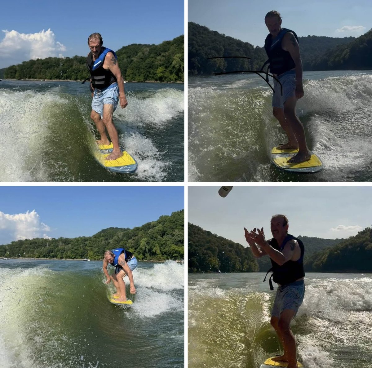 Wake surfing on Center Hill Lake. Perfect day.