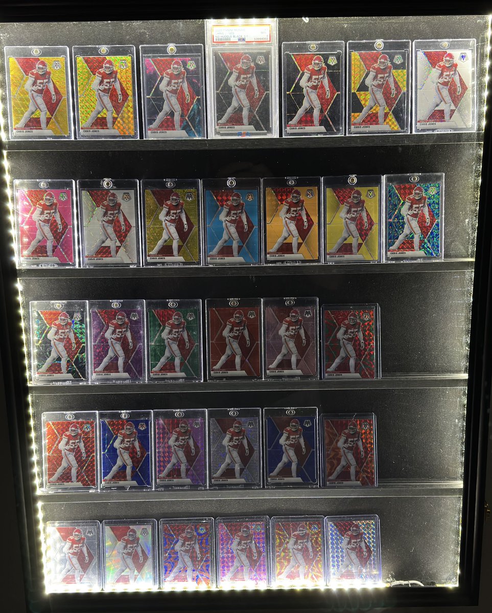 6 months after hanging my display case I finally got around to putting some cards in it

Wanted to save the GOAT PC for my office. But also moving my office upstairs. So I figured I’d throw this the rainbow the basement

Still need some more extra mags &amp; to arrange them tho 😂