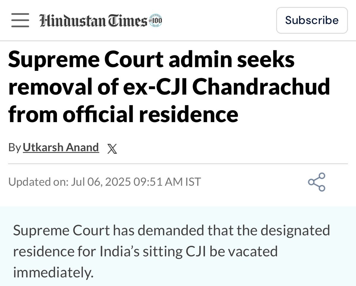 The “SC Admin” would never dare to initiate a step as serious as evicting a former CJI unless it had the blessings of the CJI!   CJI Gavai deserves all credit for taking this action which was avoided by his predecessor!
