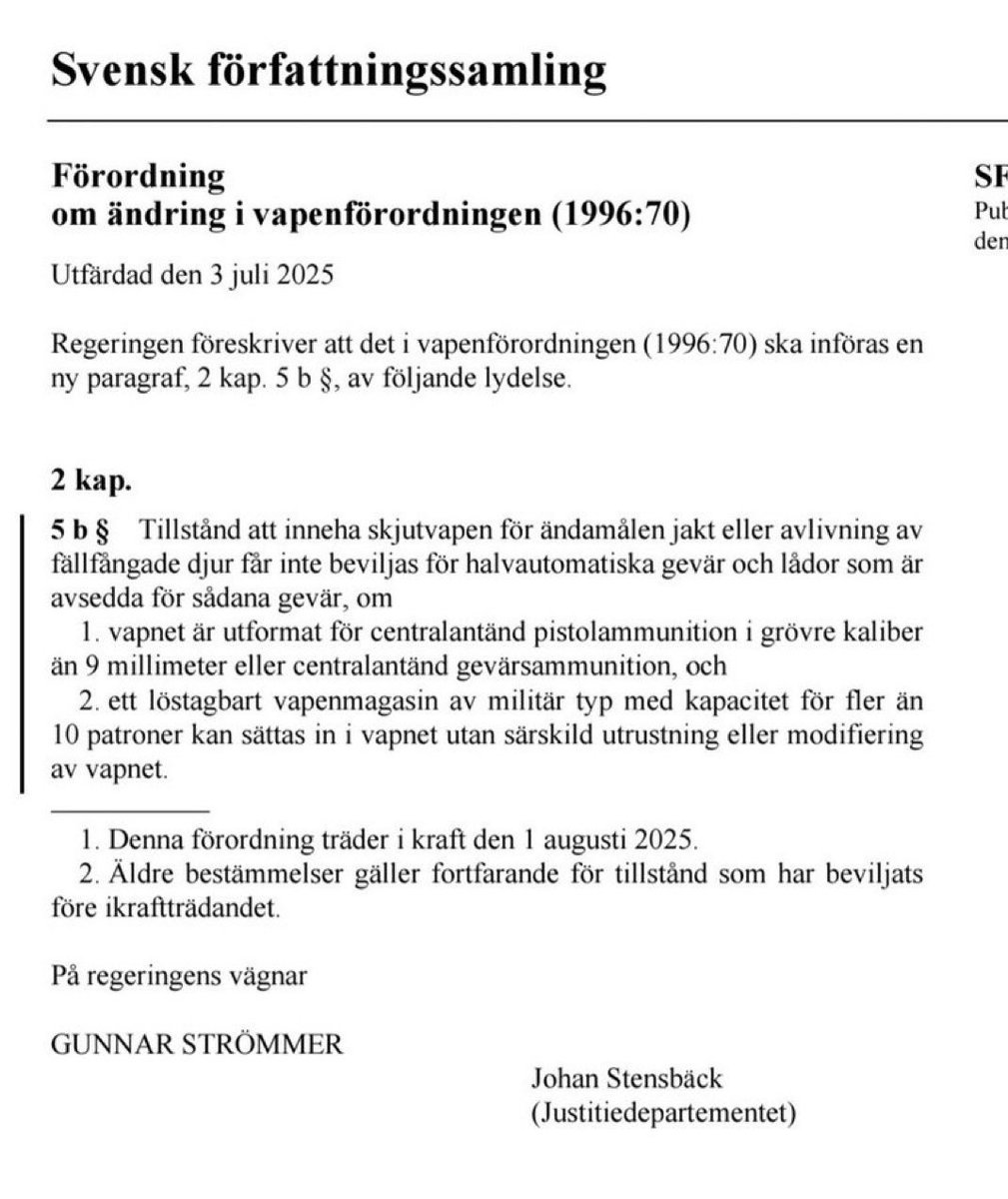 Det här är ännu ett steg i att förbjuda långt fler vapen än AR15 för jakt, göra tusentals gevär osäljbara och fortsätta idén om att Ukraina skulle vilja ha jaktvapen istället för militära vapen - vilket närmast är politiskt lurendrejeri.

Men varför? Varför är detta bra? För vem?