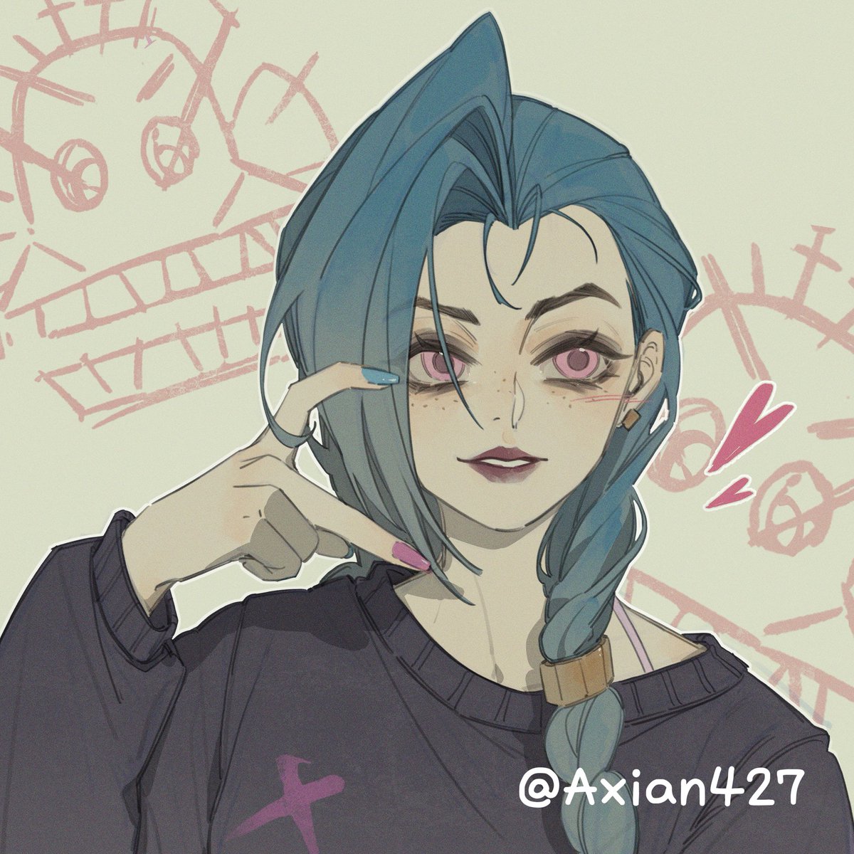 ♡ ekko 様 ♡ Modern Take on Jinx and Ekko! 😍🩵💚 (Artist: Kay