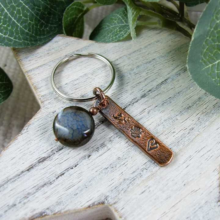 Bag Charm, Copper Stamped Ohm, Heart and Lotus ... - Folksy folksy.com/items/8522928-… #newonfolksy #CGArtisans