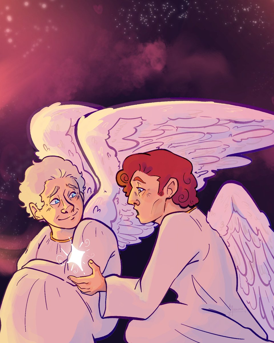 Aziraphale gazing at Crowley lovingly 🩷 my piece for the Bright Stars Zine ❤️❤️❤️

#GoodOmens #GoodOmensFanArt