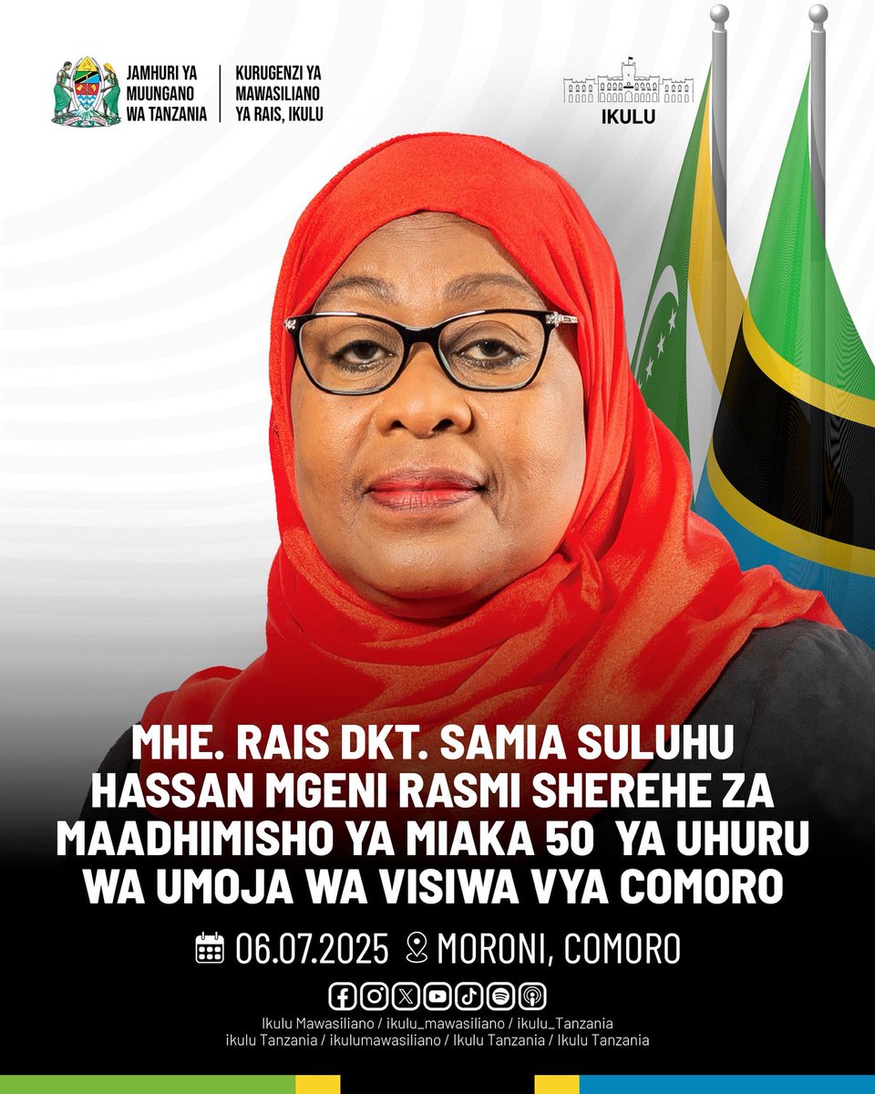 Fuatilia matangazo ya moja kwa moja kupitia Akaunti zetu za Instagram: ikulu_mawasiliano, Facebook: Ikulu Tanzania Facebook fanpage: Ikulu Mawasiliano, Twitter: ikulu_Tanzania Youtube Channel: Ikulu Tanzania na Tovuti: ikulu.go.tz