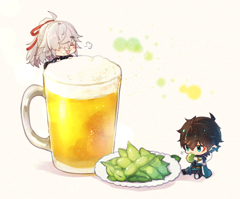 ___drli's tweet image. ビールと枝豆の写真を見て、相性抜群な黄色と緑…！！となっていた