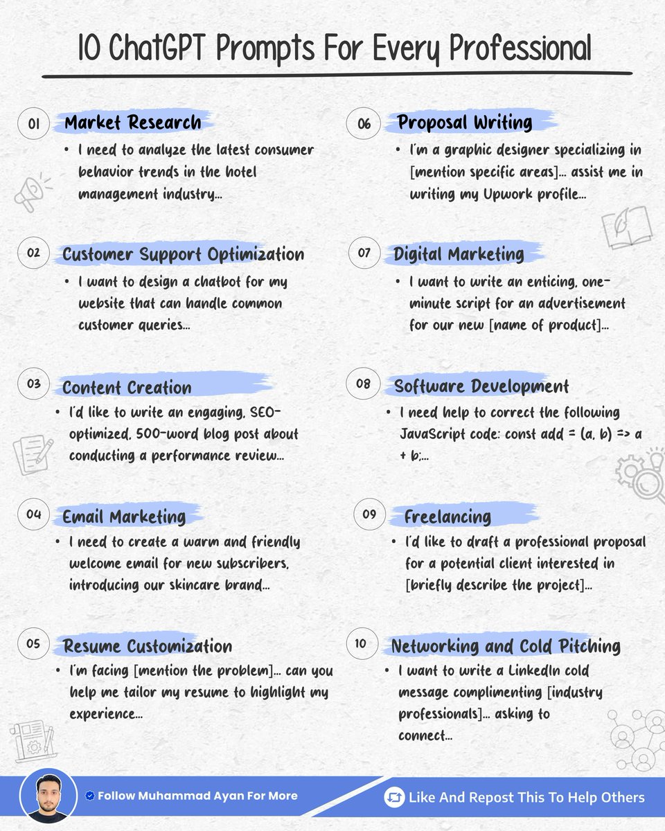 socialwithaayan's tweet photo. Copy and Paste these ChatGPT prompts to finish hours of work in seconds

________
Free Gift: Receive a list of 700 ChatGPT prompts. Simply repost, like, follow, and reply "Prompts" I’ll message you! https://t.co/wRogvLLht1
