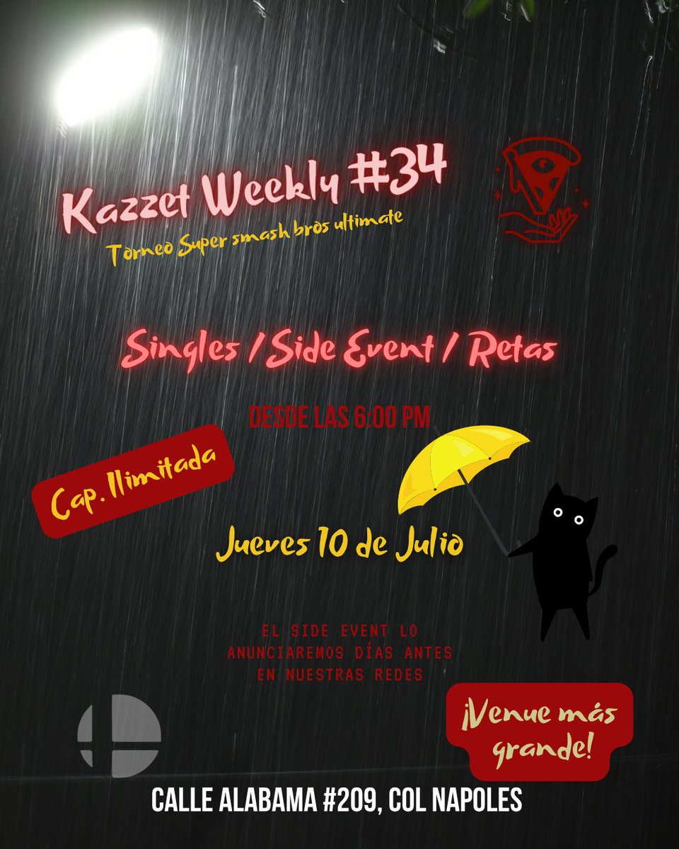Hola amigos! Los invitamos a nuestro torneo "Kazzet weekly #34” este jueves 10 de Julio
🍕😎 Singles (top 8 Bo5)
🗣️‼️Side event
🍕🤠 Amateur 
Si comparten  este post y se registran antes entrarán a una rifa por el vennue el día del evento
Link de inscripción en los comentarios ⏬