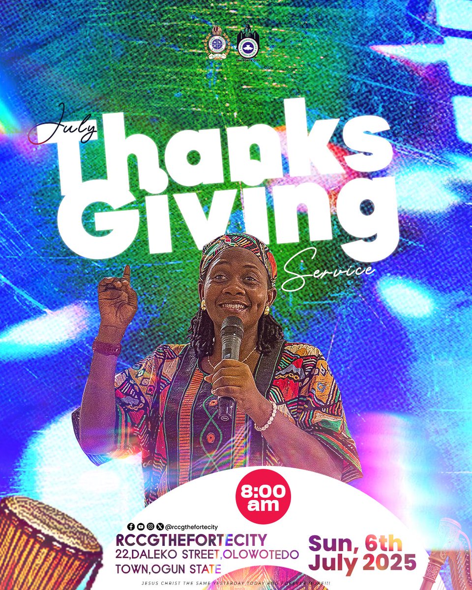 RccgFortecity's tweet photo. We cordially invited you to Join us for July Thanksgiving Service today at 22, Daleko street, Olowotedo, Lagos/Ibadan expressway.

Time: 8AM

#Rccgthefortecity #rccg #rccgna #rccgonline #rccgyaya #rccgnyaya #rccgworldwide #rccgpr #RCCGYAYAGLOBAL #rccgJulythanksging #HappyNewMonth https://t.co/oVLHPPT59k