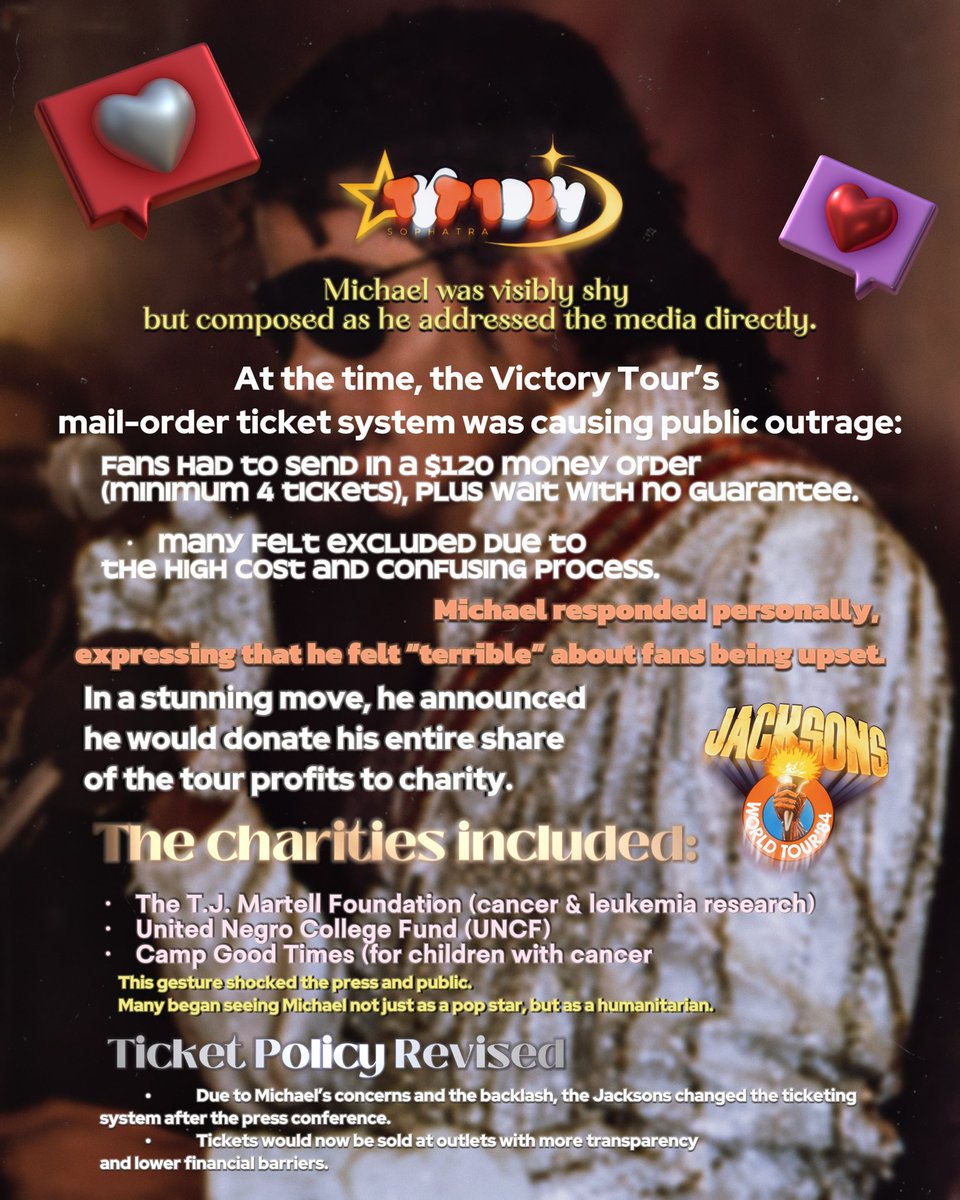 TVTJACKSONS's tweet photo. July 5, 1984 — The day before the Victory Tour kicked off, Michael Jackson changed everything. He spoke up for the fans, donated all his profits to charity, and accepted a special NAACP award for his cultural impact. 👑 #MichaelJackson #VictoryTour #MJHistory https://t.co/zK3OARgN7w