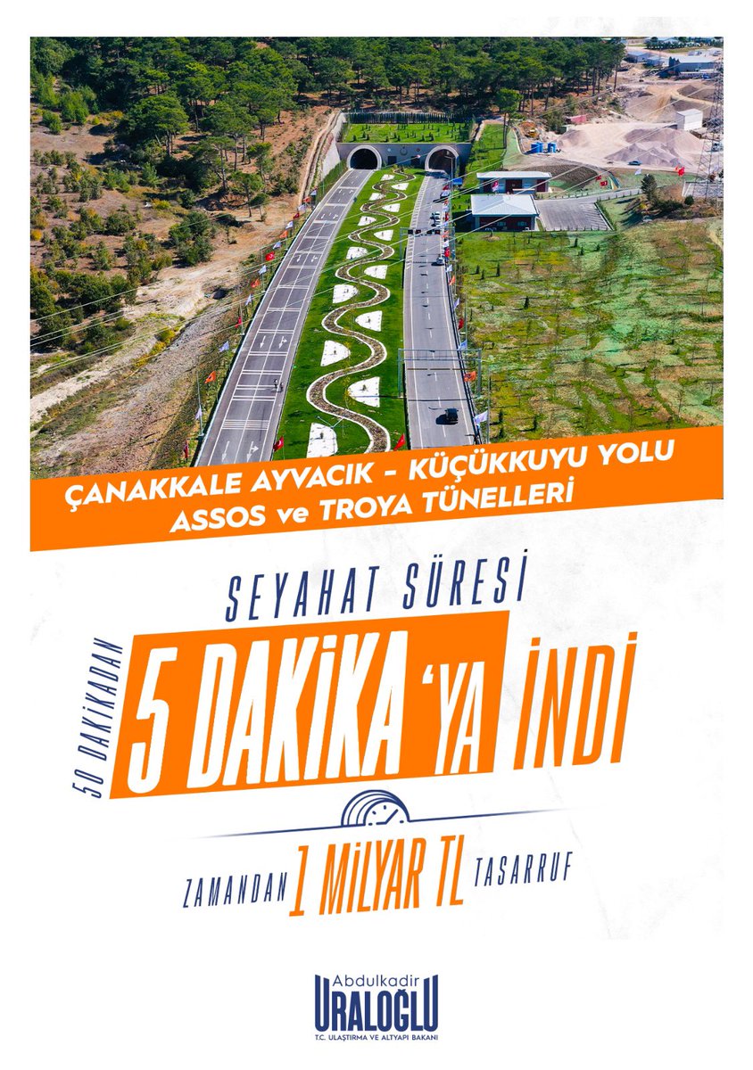 📍Çanakkale
🌉 Çanakkale Ayvacık - Küçükkuyu Yolu Assos ve Troya Tünelleri

⤵️ Seyahat süresini 50 dk’dan 5 dk’ya indirdik. 

⏰ Zamandan 1 milyar TL tasarruf sağladık. 

#TürkiyeHızlanıyor 🇹🇷
