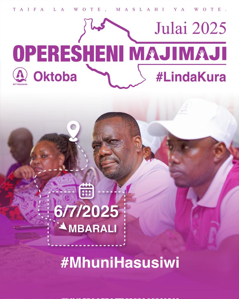 ACTWazalendo (@actwazalendo) on Twitter photo Operesheni Majimaji
Leo Julai 6, 2025 Msafara wa KC wa Zamani <a href="/zittokabwe/">Zitto MwamiRuyagwa Kabwe</a> uko Jimbo la Mbarali Mkoa wa Mbeya.
Oktoba #LindaKura
#MuhuniHasusiwi
<a href="/ACTwazalendo/">ACTWazalendo</a> Operesheni Majimaji
Leo Julai 6, 2025 Msafara wa KC wa Zamani <a href="/zittokabwe/">Zitto MwamiRuyagwa Kabwe</a> uko Jimbo la Mbarali Mkoa wa Mbeya.
Oktoba #LindaKura
#MuhuniHasusiwi
<a href="/ACTwazalendo/">ACTWazalendo</a>