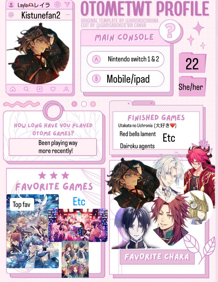 kitsunefan2's tweet image. #otometwtintro #otometwt
Updated intro✨🫶🏾 and yes Tobari is my Oshi so ofc I’m gonna rep 🤭‼️❤️
Feel free to dm me for my Nintendo friend code or if u ever just wanna chat/fangirl!!!
🫶🏾✨❤️❤️❤️❤️❤️