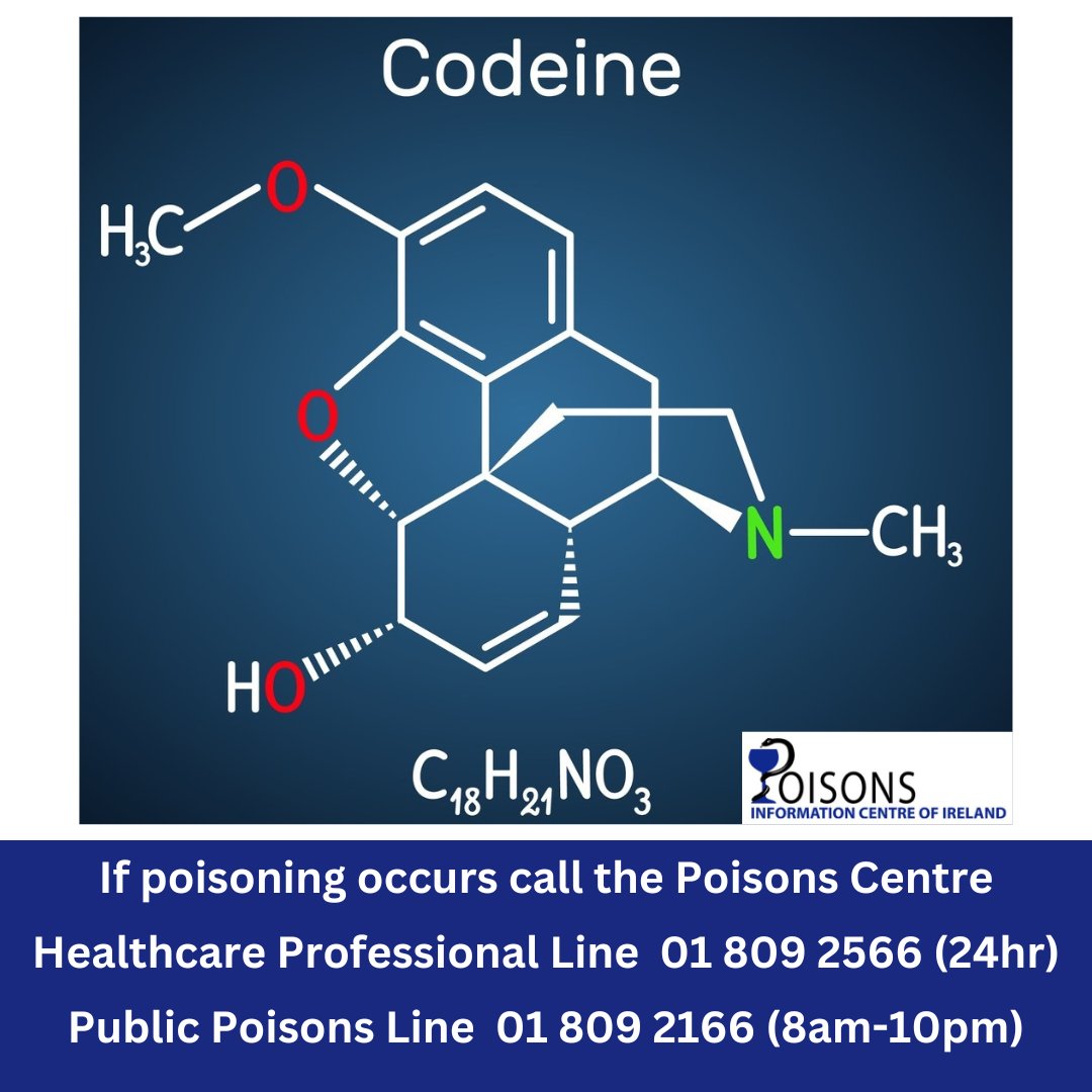 Codeine is a potent painkiller that is associated with dose related toxicity. Mild toxicity can result in stomach upset, anxiety and agitation. With severe toxicity there can be miosis, drowsiness and respiratory depression.
Healthcare Line: 01 809 2566
Public Line: 01 809 2166