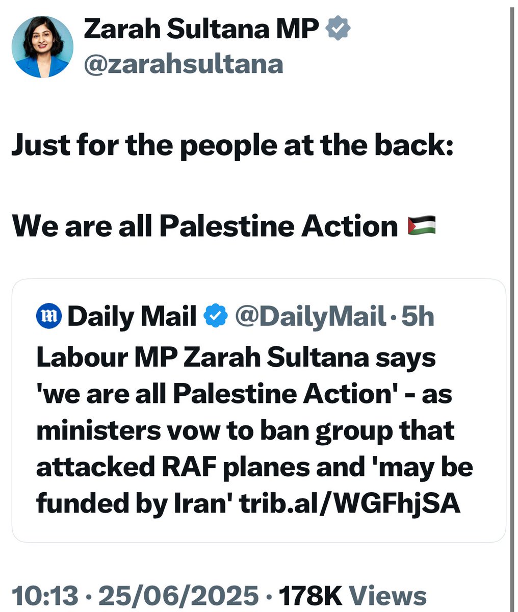 Zarah sultana MP must never become a leader of a political party whilst supporting a proscribed terror organisation (36)