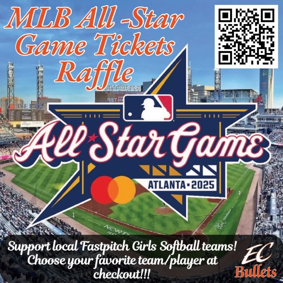 Last Day to enter!!!!

Help us Support our girls and enter for a chance to win two tickets to the MLB All-Star Game in Atlanta on July 15, 2025. 

***Click on EC BULLETS BILZ at check out so our team gets the proceeds 🧡💙🫶*****

Enter by scanning the QR code, texting All-Star