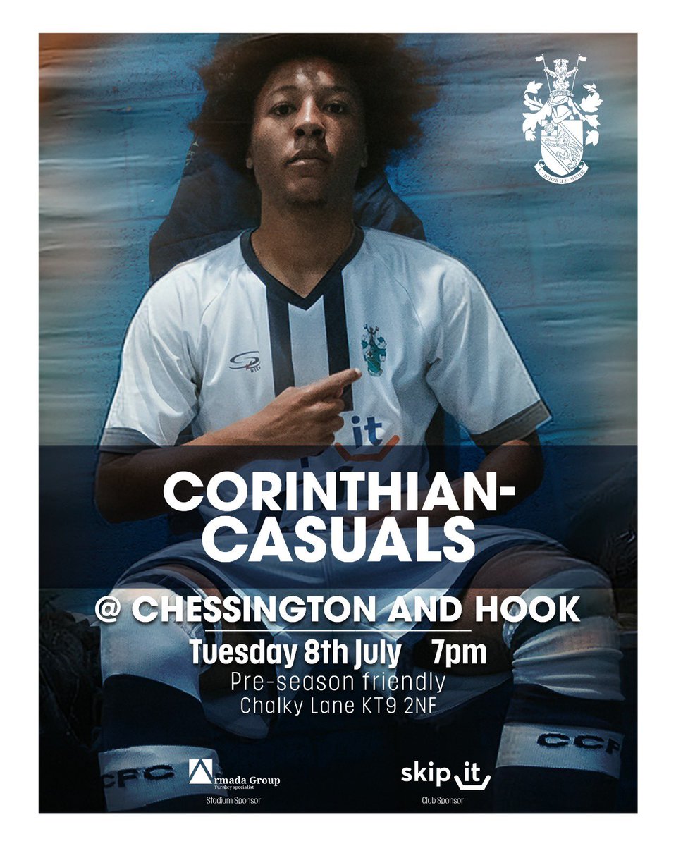 Corinthian-Casuals (@corinthiancas) on Twitter photo NEXT UP:
Our second pre-season fixture is right around the corner! 🙌
⚽️ <a href="/CHUFC/">Chessington & Hook Utd FC</a> v Corinthian-Casuals
📍 Chalky Lane, KT9 2NF
🕖 Tuesday, 7pm
🏆 Pre-Season Friendly
#VaiCorinthians #PreSeason
Graphic: <a href="/StuartTree/">Stuart Tree</a> NEXT UP:
Our second pre-season fixture is right around the corner! 🙌
⚽️ <a href="/CHUFC/">Chessington & Hook Utd FC</a> v Corinthian-Casuals
📍 Chalky Lane, KT9 2NF
🕖 Tuesday, 7pm
🏆 Pre-Season Friendly
#VaiCorinthians #PreSeason
Graphic: <a href="/StuartTree/">Stuart Tree</a>