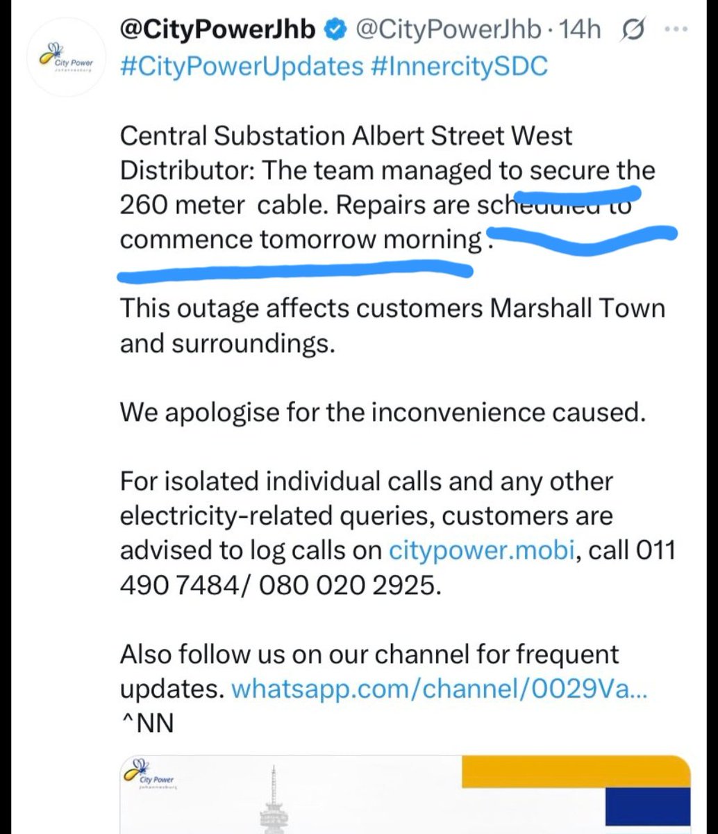 NtandoNthi's tweet photo. @JoburgOmbudsman please look at what is @CityPowerJhb doing to residents of Marshalltown since Monday last week. We need your assistance ASAP https://t.co/DJskNlpmee