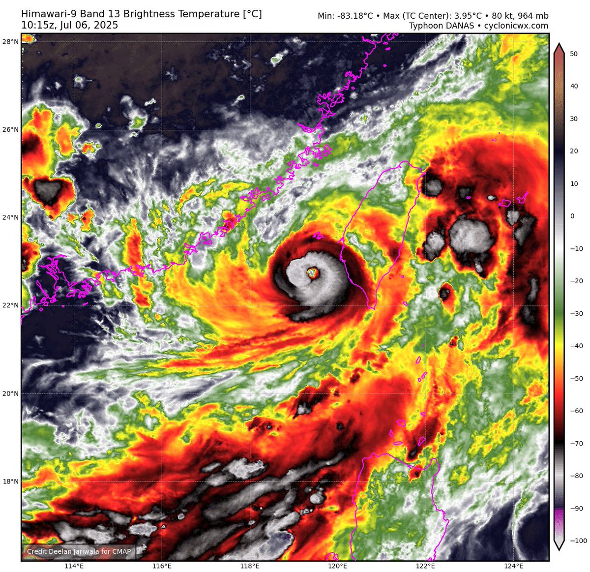OreboundImages's tweet image. Rapidly intensifying #TyphoonDanas closing in on the west coast of #Taiwan
This is quite a rare approach angle and may allow the storm to avoid the destructive influence of the east coasts mountainous terrain.
We may see some interesting obs from this one 🌀