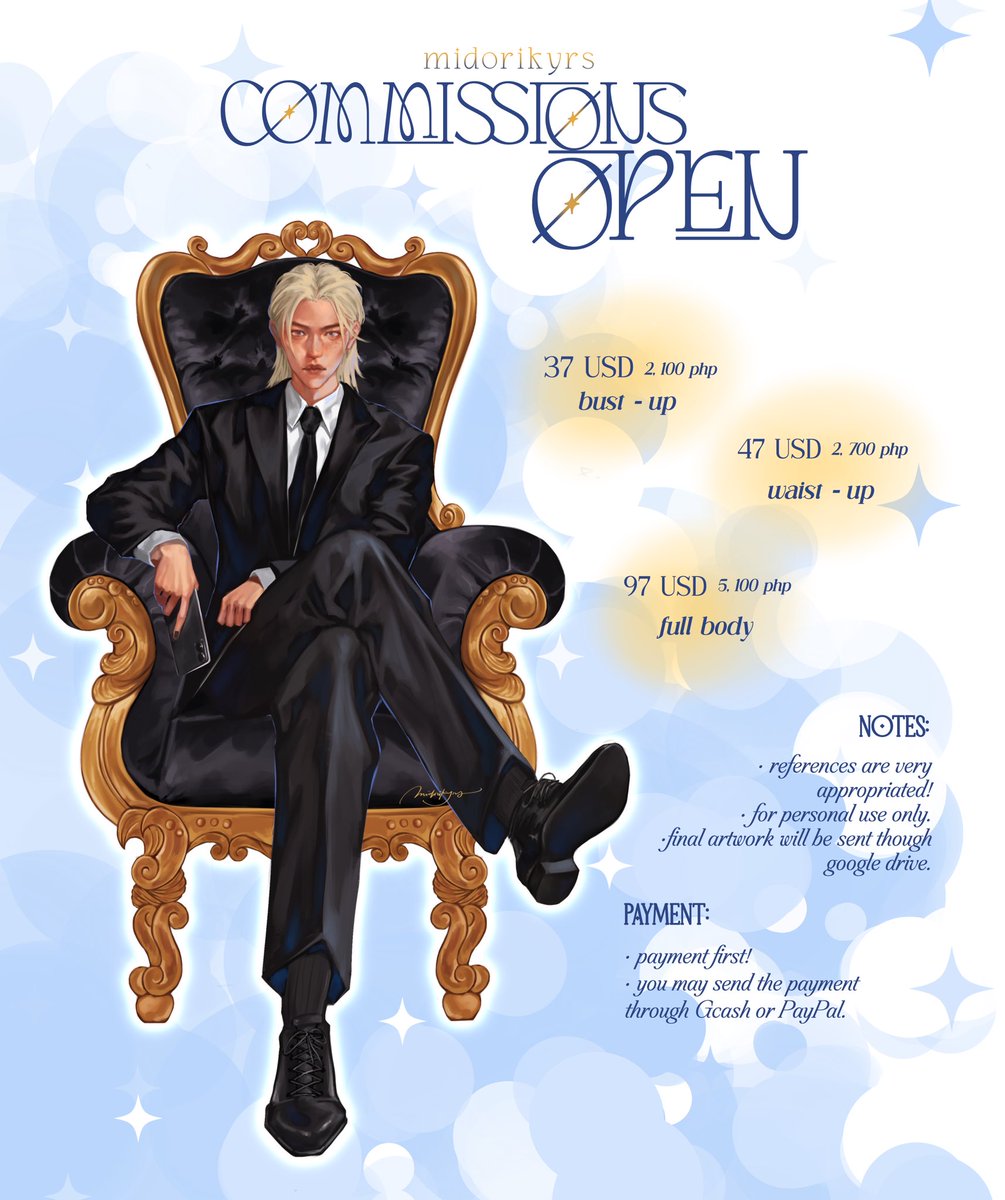 midorikyrs's tweet image. [sale] ✷ COMMISSIONS OPEN ✷

heya, luntian here! opening  7 slots for this month 🍀 feel free to message me take a slot! ⭐

i can finish within the day! 
rts are appreciated! thank you 🩵💛