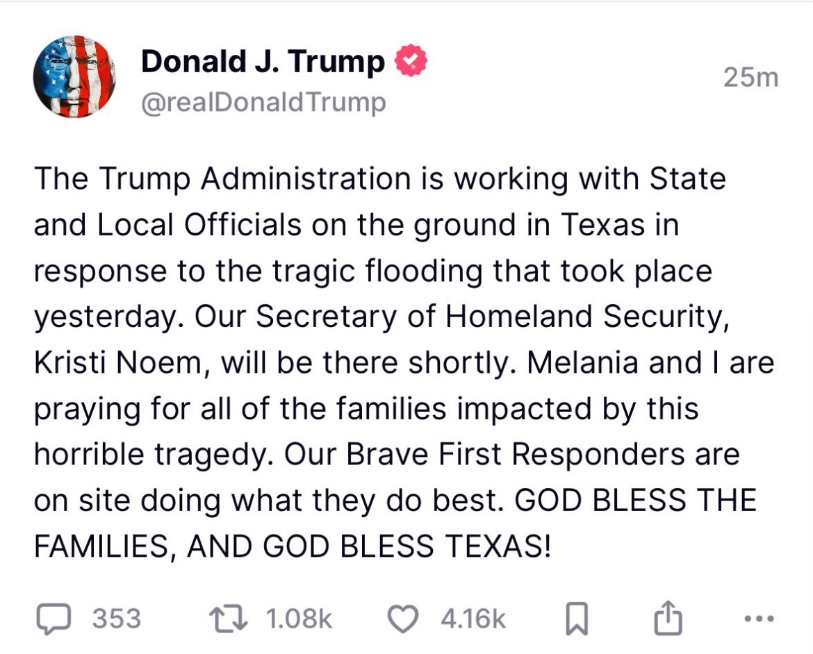Just a reminder - 

Trump and Republicans cut over $2.6 Billion in funding to NOAA AND FEMA.

However, 

To date - U.S. tax payers have paid approximately $162 Million for Trump’s 54 golf trips so far this year.

Let that sink in.