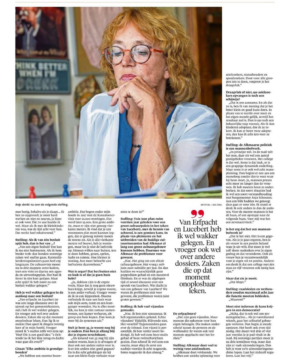 ANJO ERGERT ZICH NIET

Afscheidsinterview <a href="/nhdagblad/">Noordhollands Dagblad</a> 

“Opeens pakt oud-wethouder een tegeltje. ’Buiten de lijntjes is er meer ruimte.’ 
Anjo van de Ven zet zich af tegen overheidsregeltjes

facebook.com/share/p/1B1WRk…