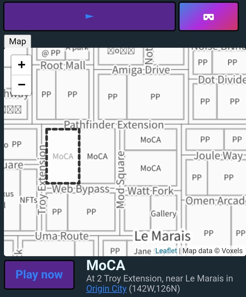 Museum of Crypto Art (LeMoCA) (@museumcryptoart) on Twitter photo MoCA <a href="/museumcryptoart/">Museum of Crypto Art (LeMoCA)</a> 4 connected plots, surrounded by <a href="/buddha0x/">Buddha.hl 3,3</a> landscape plots and near <a href="/money_alotta/">แฉแชแงTTแฉ แฐแงแEYโ</a> historic plots in the heart of Origin City makes it one of the most visible monument of <a href="/cryptovoxels/">Cryptovoxels</a>
Visit
cryptovoxels.com/play?coords=N@โฆ MoCA <a href="/museumcryptoart/">Museum of Crypto Art (LeMoCA)</a> 4 connected plots, surrounded by <a href="/buddha0x/">Buddha.hl 3,3</a> landscape plots and near <a href="/money_alotta/">แฉแชแงTTแฉ แฐแงแEYโ</a> historic plots in the heart of Origin City makes it one of the most visible monument of <a href="/cryptovoxels/">Cryptovoxels</a>
Visit
cryptovoxels.com/play?coords=N@โฆ
