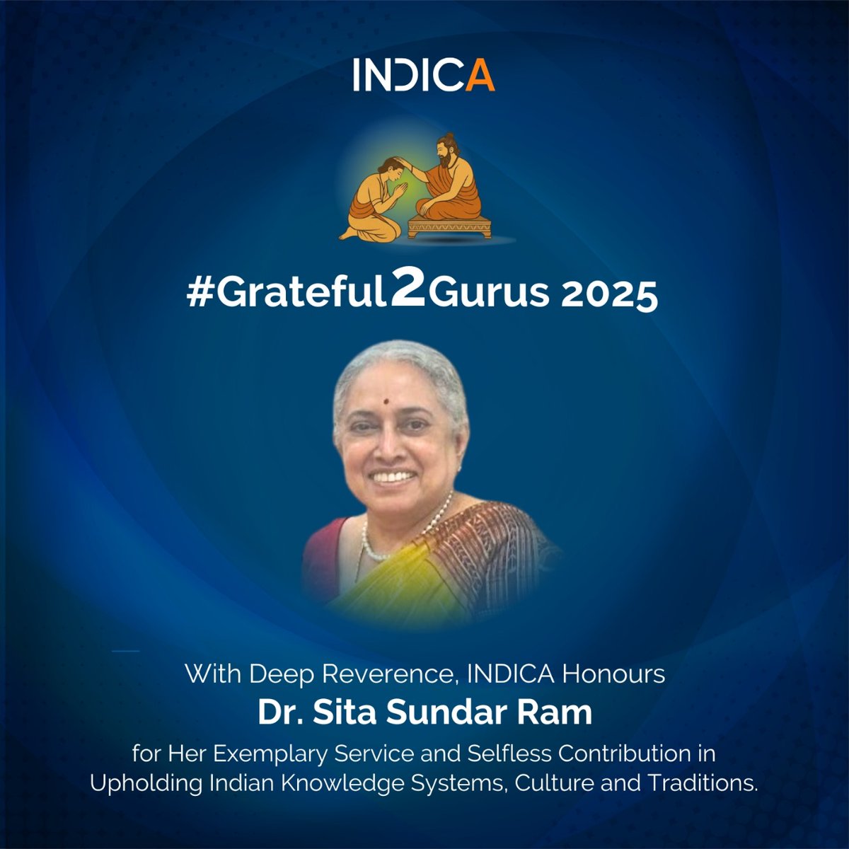 INDICA (@indicaorg) on Twitter photo #Grateful2Gurus 2025 #GuruPurnima #GuruParampara #Chennai
Our Gratitude and Pranams to
Dr. Sita Sundar Ram
Exponent of Ancient Indian Mathematics, Classical Sanskrit and Pedagogy
<a href="/nagaraj_paturi/">Nagaraj Paturi</a> <a href="/dimplekaul_in/">Dimple</a> <a href="/SaamaanyaJ/">Shivakumar GV INDICA</a> <a href="/AparnaMSridhar/">Aparna M Sridhar</a> #Grateful2Gurus 2025 #GuruPurnima #GuruParampara #Chennai
Our Gratitude and Pranams to
Dr. Sita Sundar Ram
Exponent of Ancient Indian Mathematics, Classical Sanskrit and Pedagogy
<a href="/nagaraj_paturi/">Nagaraj Paturi</a> <a href="/dimplekaul_in/">Dimple</a> <a href="/SaamaanyaJ/">Shivakumar GV INDICA</a> <a href="/AparnaMSridhar/">Aparna M Sridhar</a>
