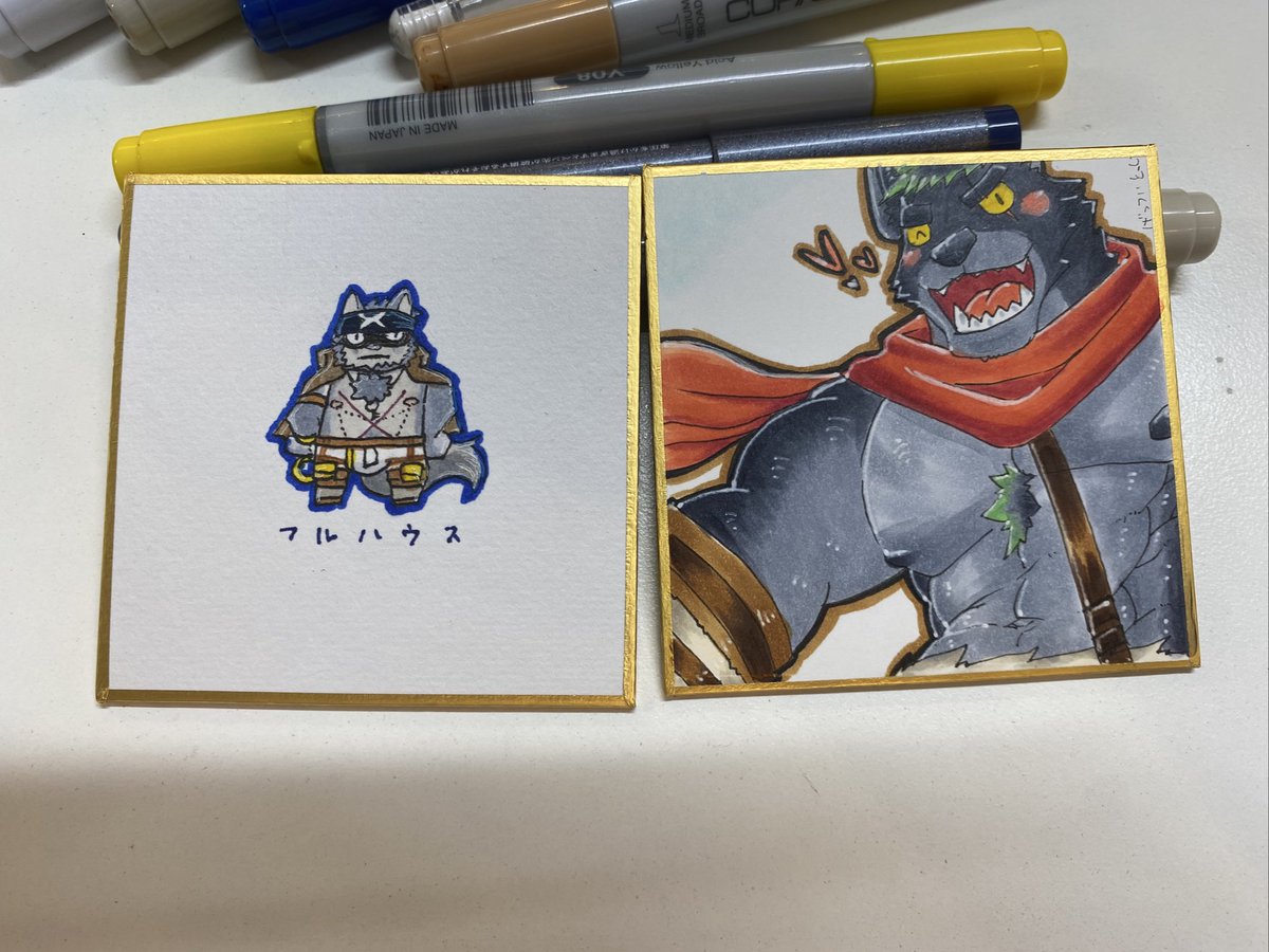 漫研！豆色紙2枚描いたよ！