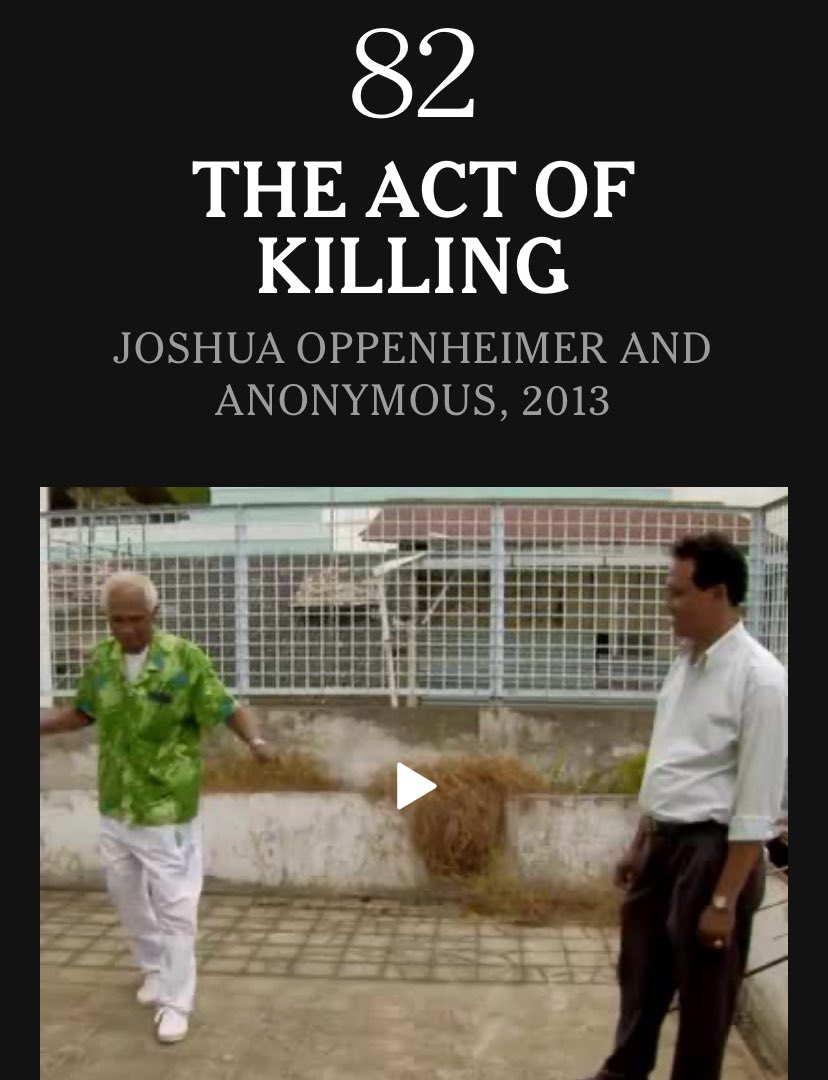 ‘THE ACT OF KILLING’ by Joshua Oppenheimer and an anonymous director ranks at #82 on The New York Times’ 100 Best Movies of the 21st Century list.