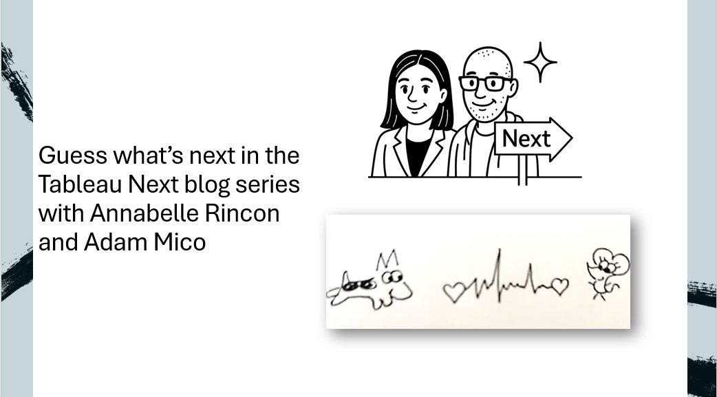 AdamMico1's tweet image. Guess what’s next in our #TableauNext blog series with @RinconAnnabelle and me? In one week, we’ll reveal a deep dive into a "Next" feature: see the sketch clue😉 and share your guesses! Stay tuned for tips, best practices & practical "how-tos". 👀 #DataFam