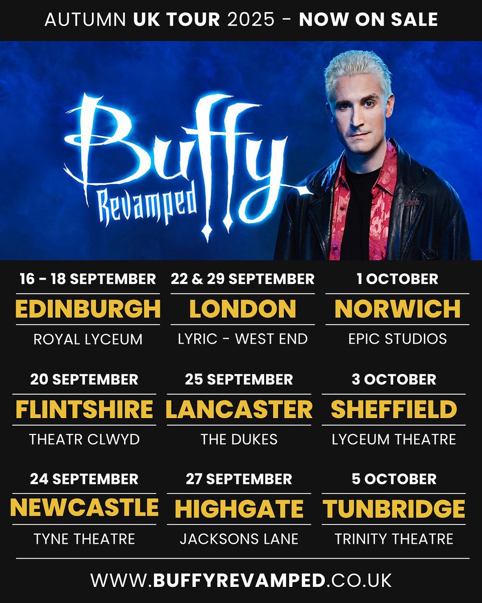 🦇 AUTUMN UK TOUR 2025 🦇 

“A hilarious trip down a ’90s pop culture vortex” ★★★★★ <a href="/smh/">The Sydney Morning Herald</a>

#Buffy #BTVS #BuffyTheVampireSlayer
#Comedy #Theatre #Parody #WestEnd