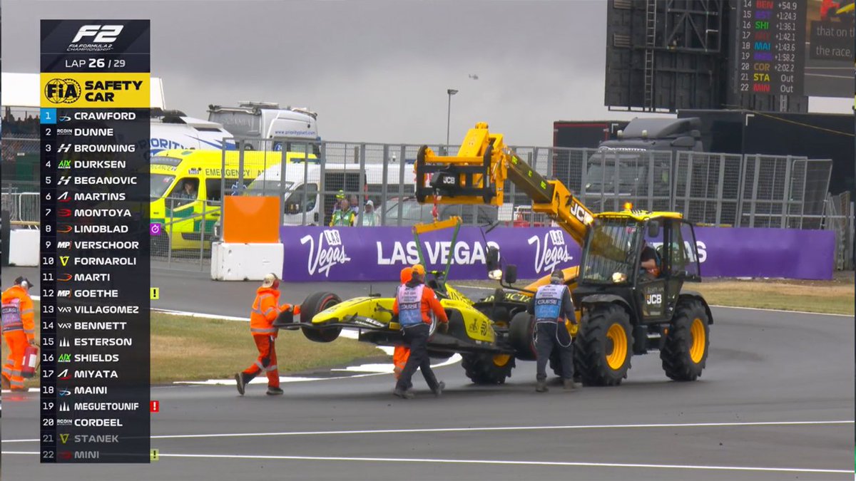 LAP 26/29 🚨

The marshalls making quick work of removing Stanek's stricken Invicta 👏

#F2 #BritishGP