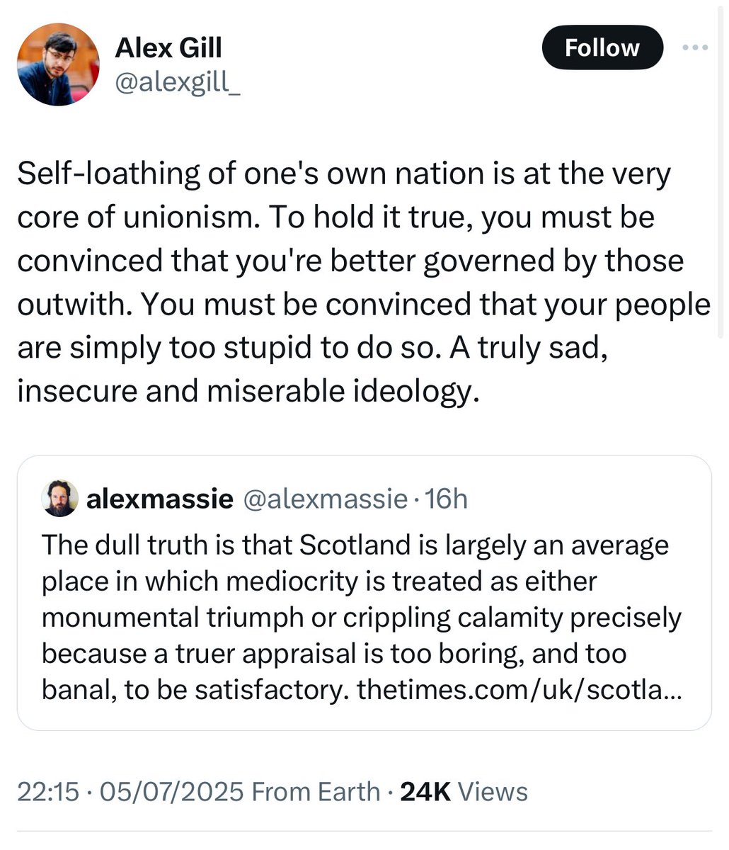 The Digbeth Kid 🏴 (@digbethkid74) on Twitter photo Alex sums up why the ‘Yes movement’ can’t sway the people they need to bring aboard their cause. They simply don’t understand the other side of the argument.
Perhaps he should reflect why all those candidates he puts endless hours into campaigning for keep losing? Alex sums up why the ‘Yes movement’ can’t sway the people they need to bring aboard their cause. They simply don’t understand the other side of the argument.
Perhaps he should reflect why all those candidates he puts endless hours into campaigning for keep losing?