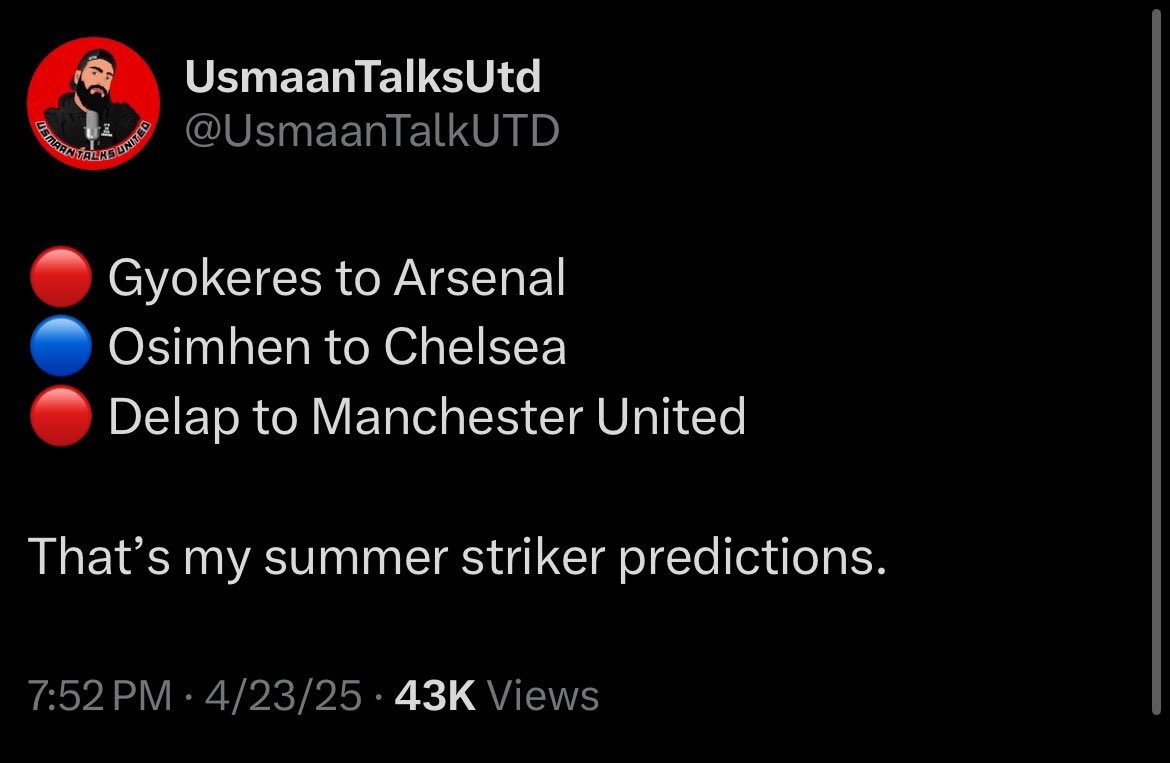 As I predicted in April he’ll join Arsenal (thankfully was wrong on Delap!).

Incredible signing for them.