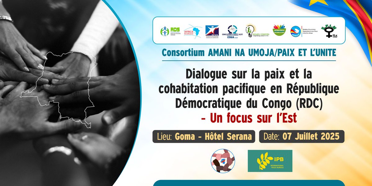 tobitkassi1000's tweet image. 🕊️ Le dialogue est une arme de construction massive.
📍 Le 7 juillet à Goma, le Consortium AMANI NA UMOJA ouvre un espace d’écoute et de vérité pour refonder la cohabitation à l’Est de la RDC.
#Paix #Dialogue #Cohabitation #RDC #Goma #AmaniNaUmoja