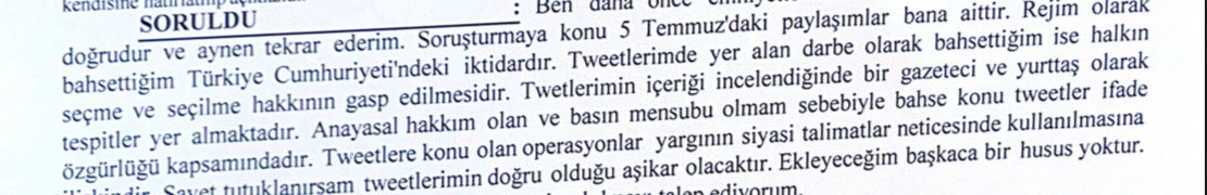 hilmi hacaloğlu (@hilmihacaloglu) on Twitter photo Timur Soykan'ın savcılık ifadesi bitti. Savcının kararı bekleniyor.
<a href="/timursoykan/">Timur Soykan</a> 'ın ifadesi şöyle: "Rejimden kastım iktidardır, darbe olarak bahsettiğim halkın seçme ve seçilme iradesidir. Twitler basın özgürlüğü kapsamındadır. Tutuklanırsam twitlerimin doğruluğu aşikar olacak" Timur Soykan'ın savcılık ifadesi bitti. Savcının kararı bekleniyor.
<a href="/timursoykan/">Timur Soykan</a> 'ın ifadesi şöyle: "Rejimden kastım iktidardır, darbe olarak bahsettiğim halkın seçme ve seçilme iradesidir. Twitler basın özgürlüğü kapsamındadır. Tutuklanırsam twitlerimin doğruluğu aşikar olacak"