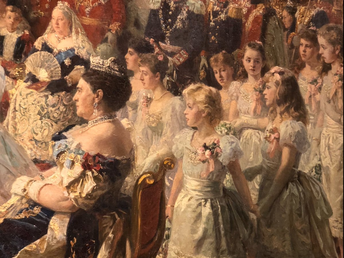 RoyalsOther's tweet image. The future George V and Queen Mary were married at St George’s Chapel, Windsor on 6th July 1893. Painting by Laurits Tuxen.