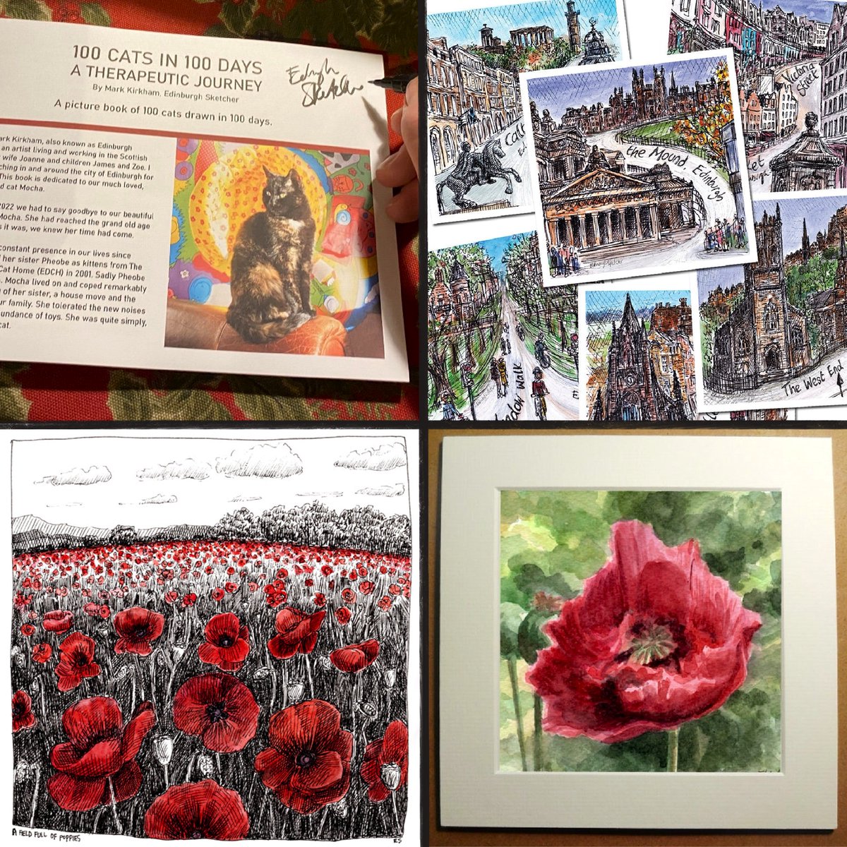 edinsketcher's tweet image. EdinburghSketcher Etsy highlights all available to buy now on my online shop: etsy.com/uk/shop/Edinbu…
100 Cats in 100 Days - £9.99
6 x Edinburgh gift cards - £12.95
A Field Full of Poppies - £28.00
Lone Poppy - £28.00