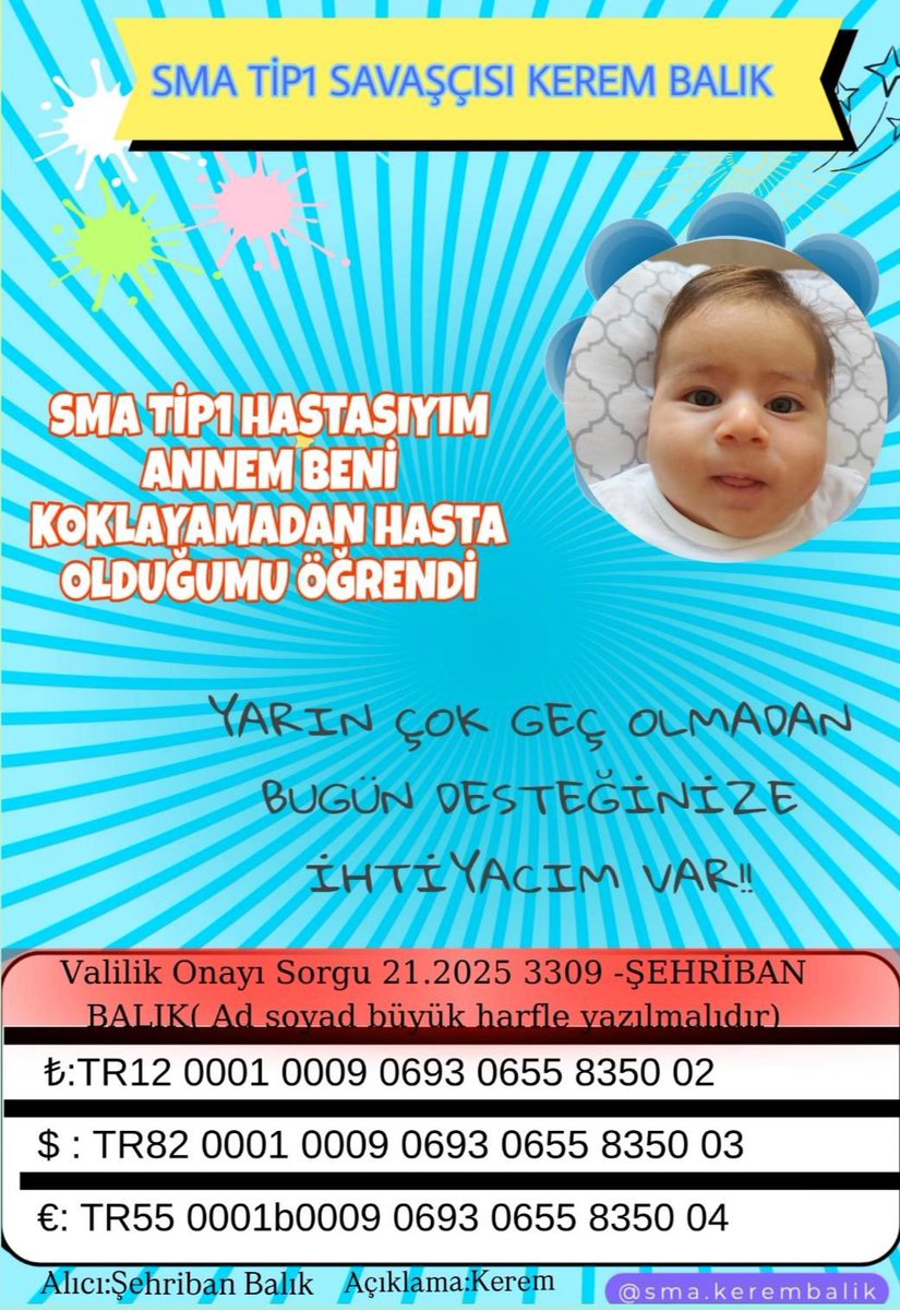 VALİLİK ONAYLI BAĞIŞ HESAPLARIMIZ

EUR : TR550001000906930655835004

USD : TR820001000906930655835003

TRY: TR12 0001 0009 0693 0655 8350 02

Alıcı Şehriban balık 
Açıklama : Kerem balık

SMA TİP 1 KEREM BALIK

Valilik onayı : 21.2025.3309

#smakerembalık
#keremeumutol