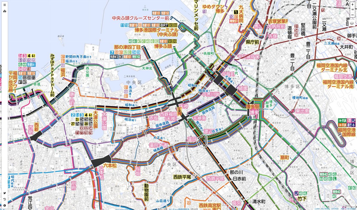 西鉄バス総合路線図 7月1日改正（フェリー廃止・休止に伴う改正）に