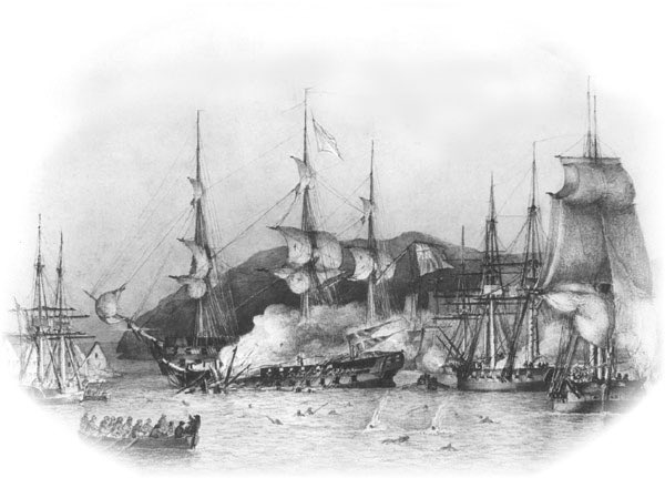 #OTD 6 July 1812 the 🇩🇰Danish-🇳🇴Norwegian frigate NAJADEN and three brigs LOLLAND, KIEL og SAMSØE under Capt Holm were attacked off Lyngør in Southern Norway by a squadron under Capt “Mad Jim” Stewart with the 🏴󠁧󠁢󠁥󠁮󠁧󠁿ship-of-the-line HMS DICTATOR resulting in the total loss of NAJADEN
