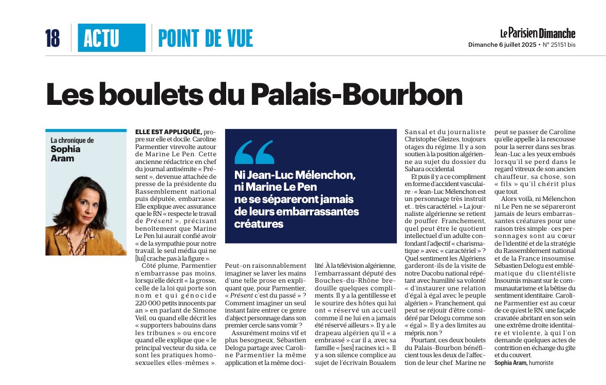 SophiaAram's tweet image. Portraits croisés de Caroline Parmentier et Sébastien Delogu, deux embarrassants boulets au cœur de la stratégie de Marine Le Pen et Jean-Luc Mélenchon.
@le_Parisien