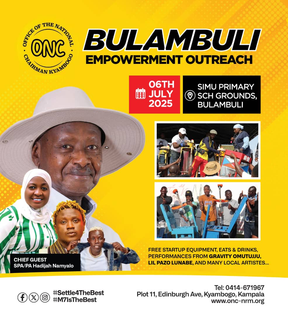 Today,is the long-awaited Bulambuli Empowerment Outreach At Simu Primary School Grounds, spear headed by  SPA/PA Hajjat Hadijah Namyalo, excited for free startup employment gear and performances by Gravity Omutujju and Lil Pazo Lunabe. #M7IsTheBest