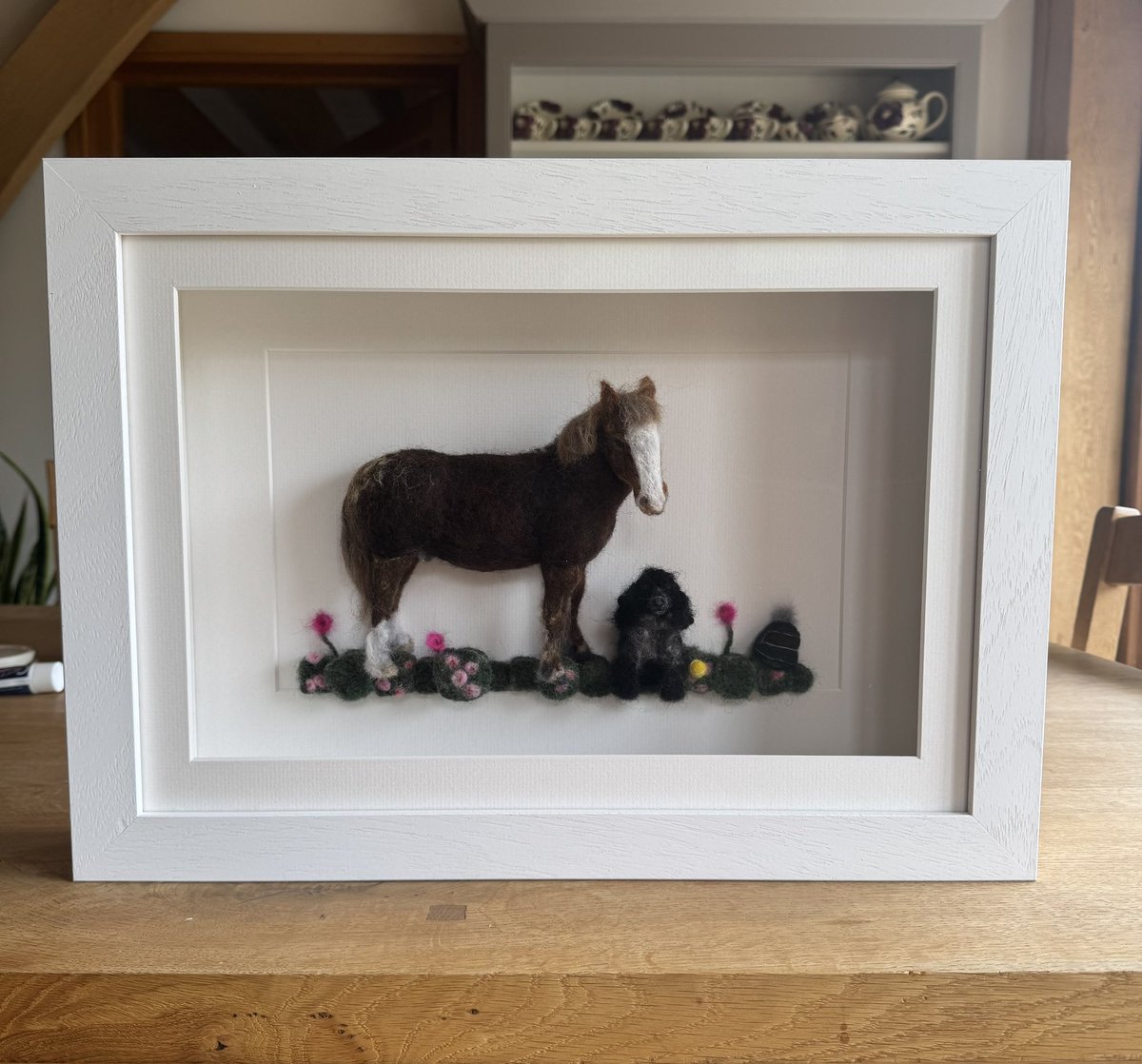 Please meet ‘Bobby’ the pony and ‘Mini’ the dog. Including Minis favourite tennis ball, and a riding hat with fluffy pompom. Commissioned for a surprise birthday            

#pony #dog #horse