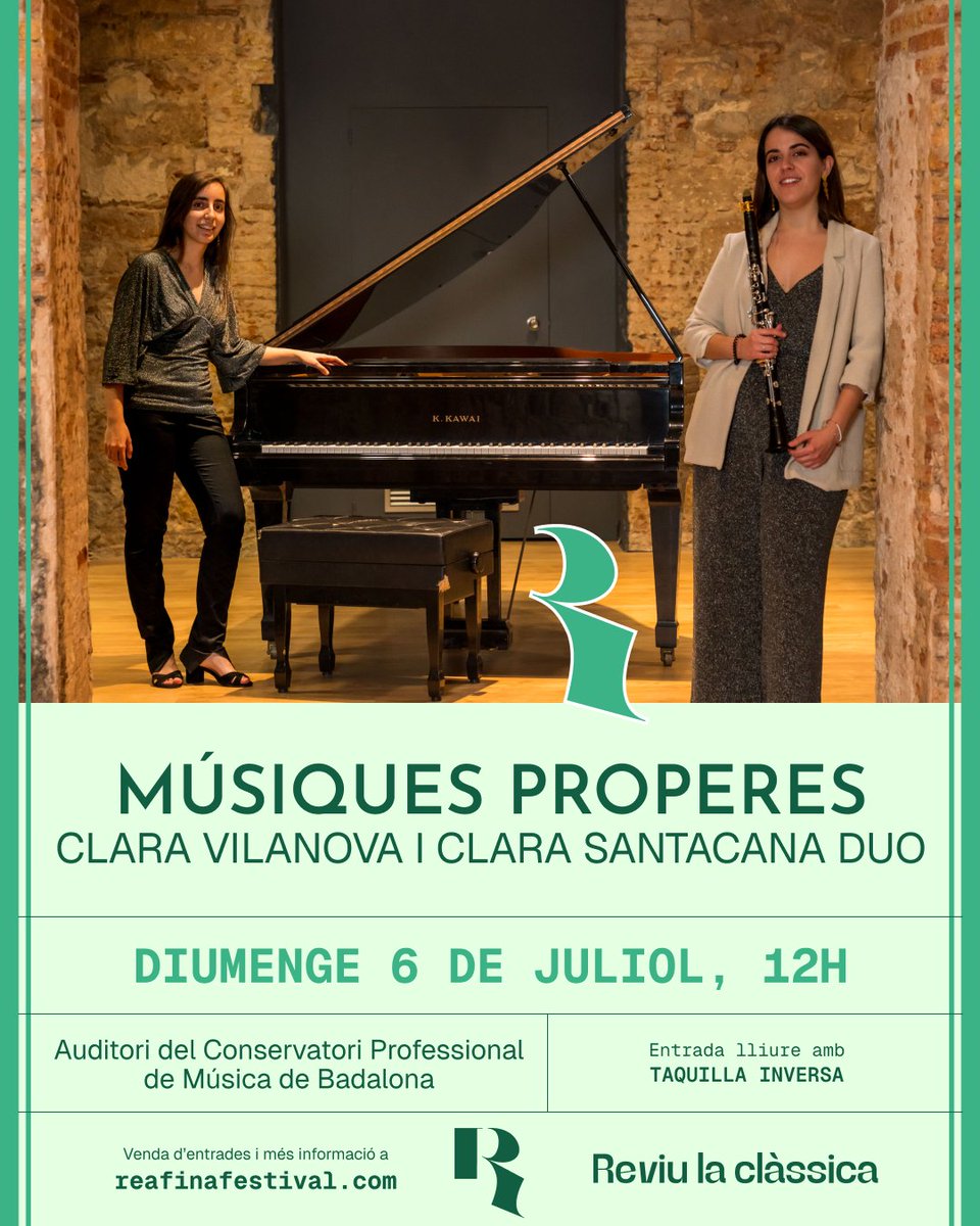 Avui a les 12h la clarinetista Clara Vilanova i la pianista Clara Santacana, sòcia de l'ACIMC, actuaran a Badalona.