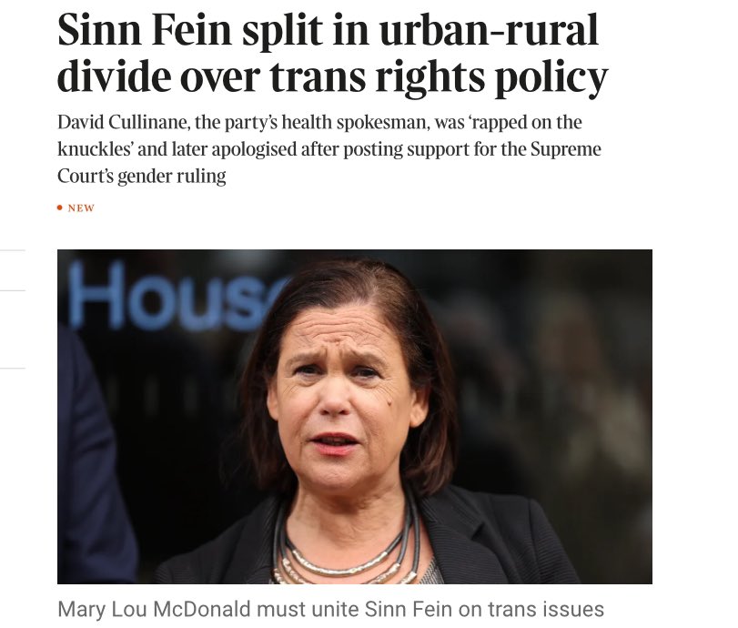 ‘Those living in Dublin or other urban areas took a more liberal approach to trans rights, while other in more rural parts of Ireland held more conservative views’

The understanding of that humans do not change sex is not a ‘conservative view’ <a href="/thetimes/">The Times and The Sunday Times</a> 

It is a routine fact
/